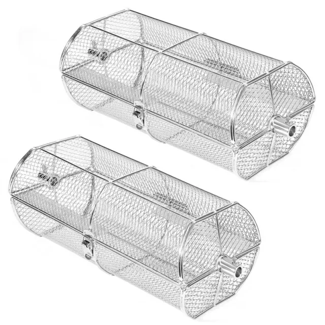 1-4X Grillkorb BBQ Körbchen 2tlg Zylindrischer Grillkorb Drehspieß 45 x 25 cm