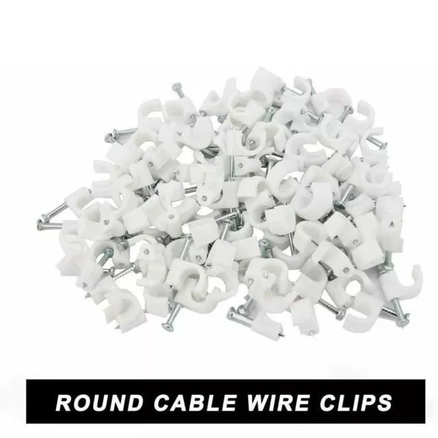 Clips de câble blancs robustes avec clous en acier renforcé tailles