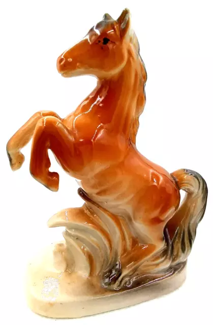 Vintage Porcelain Horse Pony Figurine Statute Tan Black Ivory Glossy Finish 5"