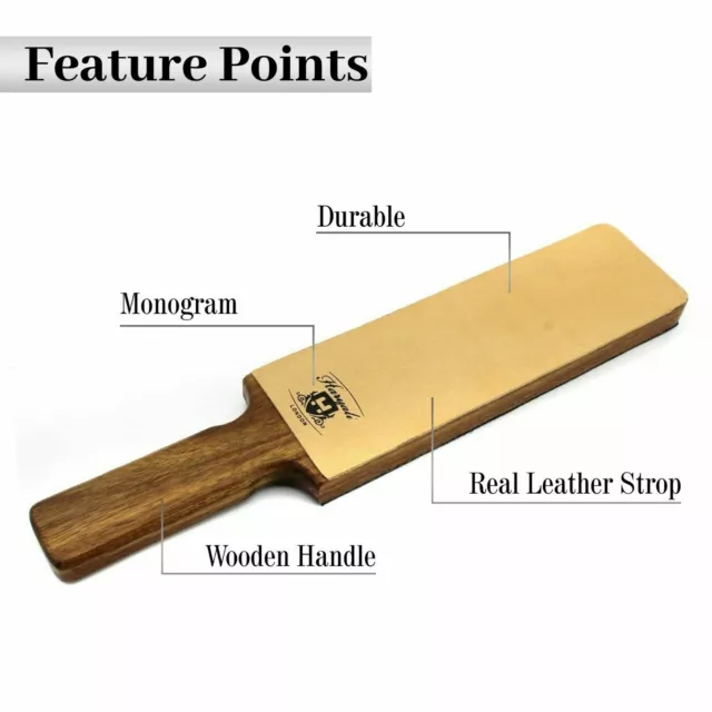 Leather Strop-Cut throat Razors Sharpening Strap - Wood Handle Sharpener 2