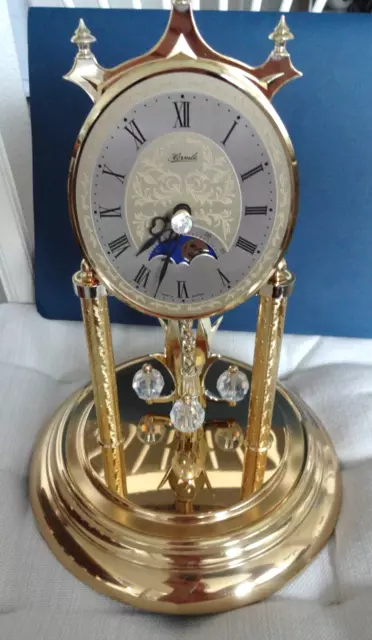 Harmle German Glass Dome Moon Phase Crystal Pendulum Anniversary Clock