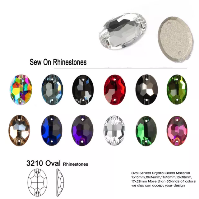 Oval Glass Sewing Strass Flat Back Sew On Crystal Loose Rhinestone for Mask DIY