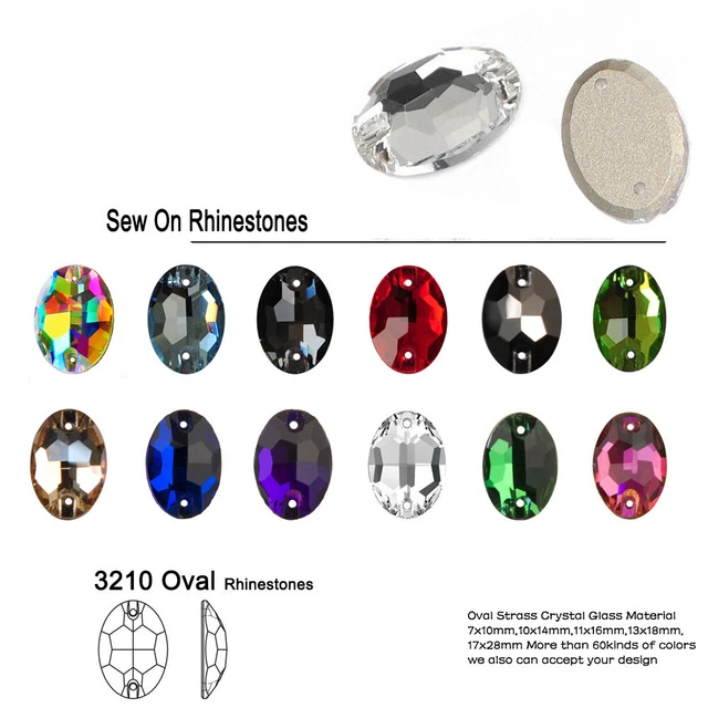 Oval Glass Sewing Strass Flat Back Sew On Crystal Loose Rhinestone for Mask DIY