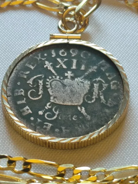 Genuine 1690 IRISH REBELLION Gun Money Shilling pendant & 22" Gold Filled Chain 2
