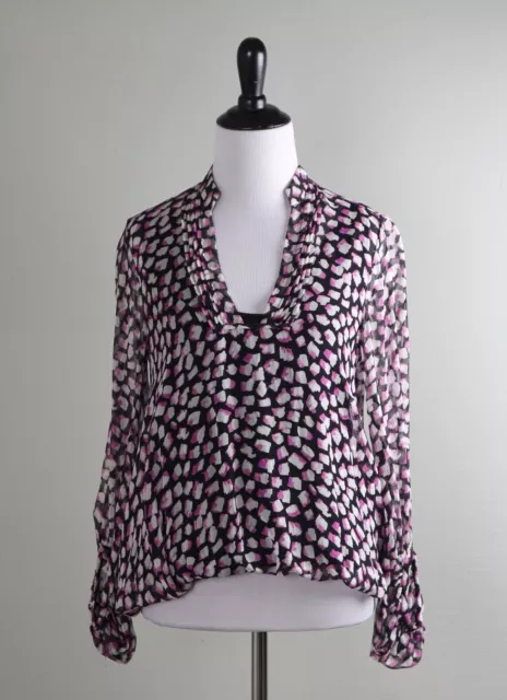 DIANE VON FURSTENBERG DVF $328 Kipling Lined 100% Silk Blouse Top Size 4