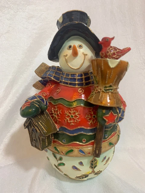 Vtg Snowman Cardinal & Birdhouse Christmas Rotating Music Box Wish You A Merry
