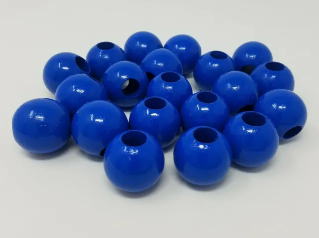 Lot of 20 Royal Blue Wood Round Macrame Craft Plant Hanger Beads 1-1/4" 32mm