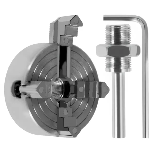 4-Jaw Wood Lathe Chuck with Wrench Connecting Rod for Grinding Drilling`