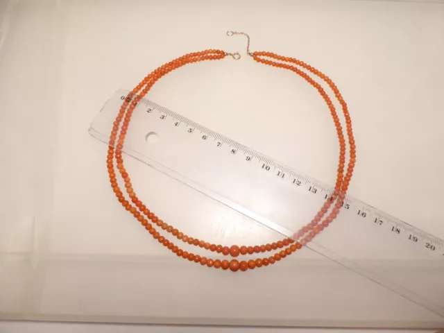 antik doppelreihig rote Korallen Kette Collier Kugeln von 3,3 - 6,7 mm L 42 cm 3