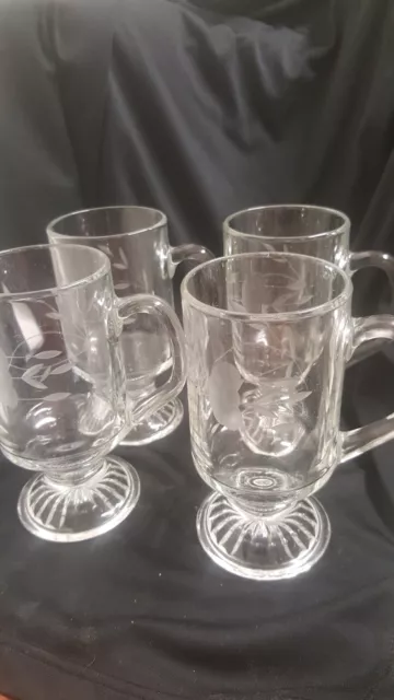 Set Of 4 Princess House Heritage Pedestal Etched Coffee Mugs