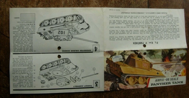 VINTAGE AIRFIX PANTHER Tank 00 Scale Assembly instructions only £3.99 ...