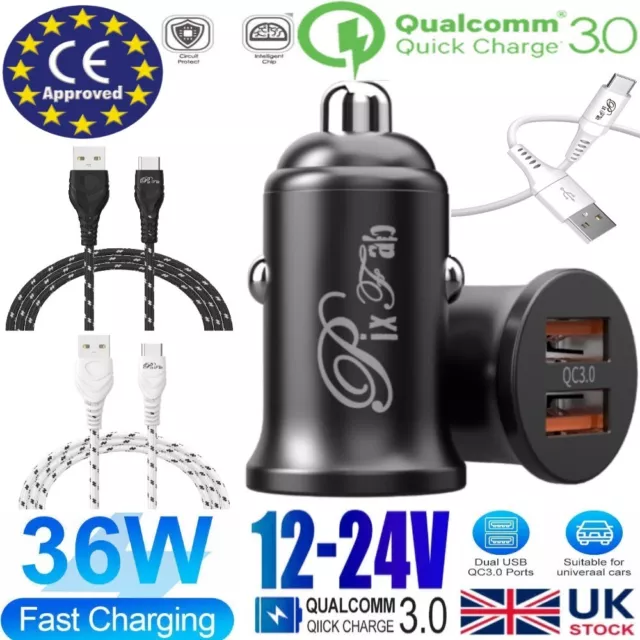 Quick Super Fast Car Charger 3.0 USB 12v/24v 2 Port 36W Adapter Cigarette Socket