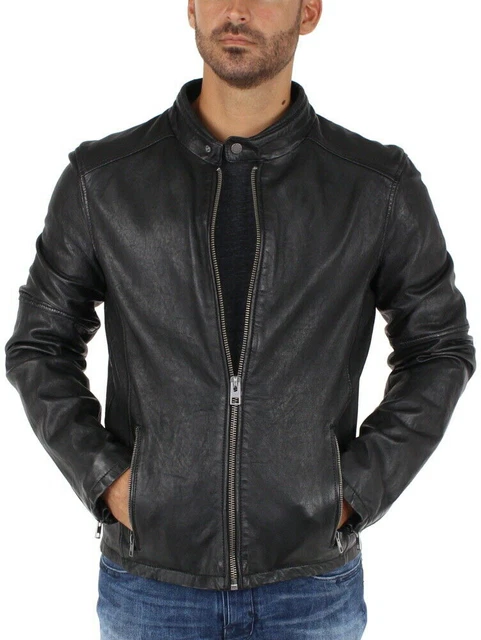 Quilted Leather Jacket Men Original Lambskin Bomber Jacket Biker Casual Style