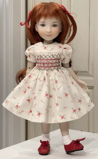 Boneka Hand-Smocked Rose Print Dress 4 12" Ruby Red Fashion Friend Siblie Doll