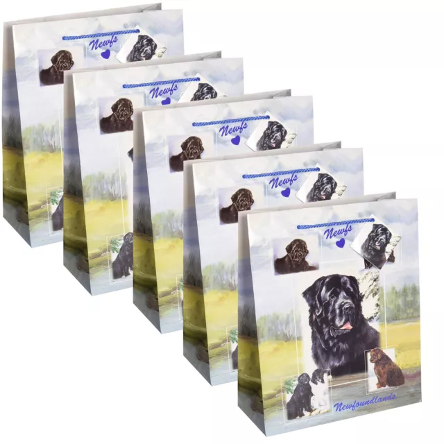NEW Newfoundlands Set of 5 Gift Bags 9 x 11 x 4 Newfies Puppy Dogs Rescue Xmas