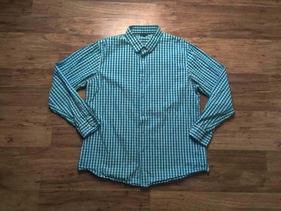 APT 9 Button Up Collared Shirt Adult Mens XL Blue Teal Plaid Long Sleeve