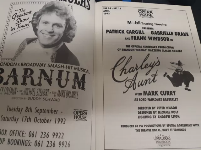 Opera house manchester Souvenir Programme/flyer charleys aunt April 1992 3