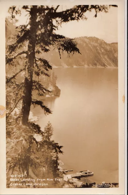 Postcard RPPC Boat Landing from Rim Trail Crater Lake OR