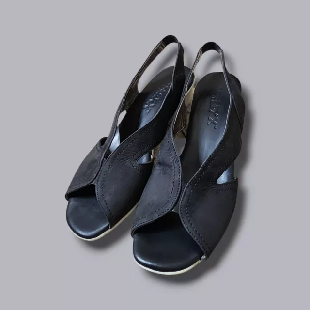 The Flexx Charlee Black Leather Matt Low Wedge Comfort Sandal Size 9.5 41 EU 3