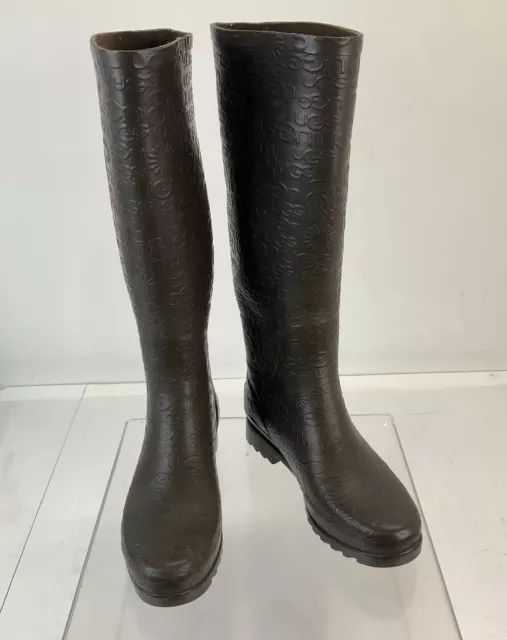 UGG Australia Dark Brown Embossed Rubber Tall Rain Boots Size 8