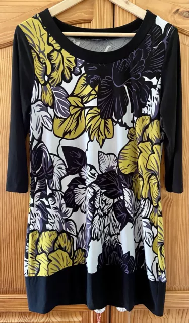 Klass Black Retro Floral Shift Dress Short Length 60s / 70s Style Size M / UK 12