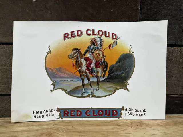 Vintage Cigar Box Label Red Cloud Indian Chief on Horseback
