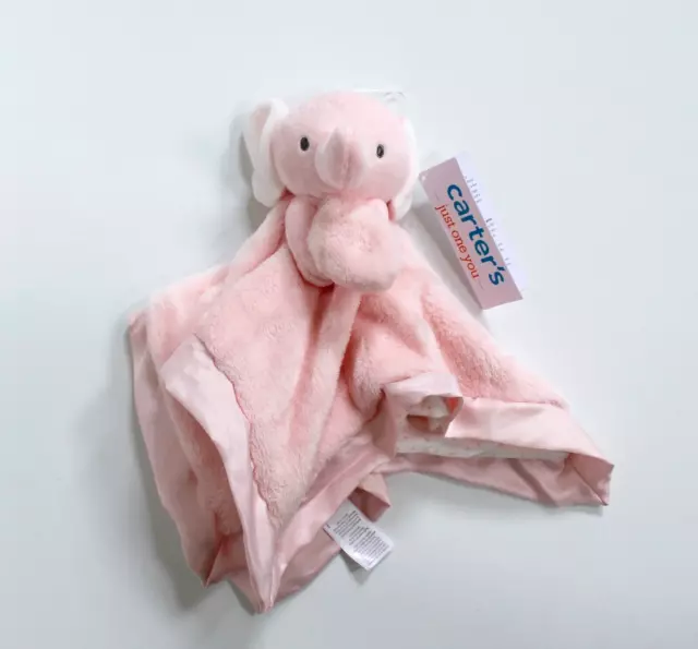 Carter's Pink Elephant Cuddle Lovey Plush Security Blanket 15" Satin Back & Trim