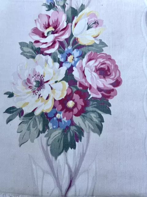 1930's Neoclassical Shabby Chic PINK Roses on Cream Barkcloth Era Vintage Fabric