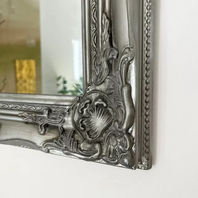 Silver Baroque Rococo Wall Mirror Shabby Chic Rectangle Wood Frame French Style 2