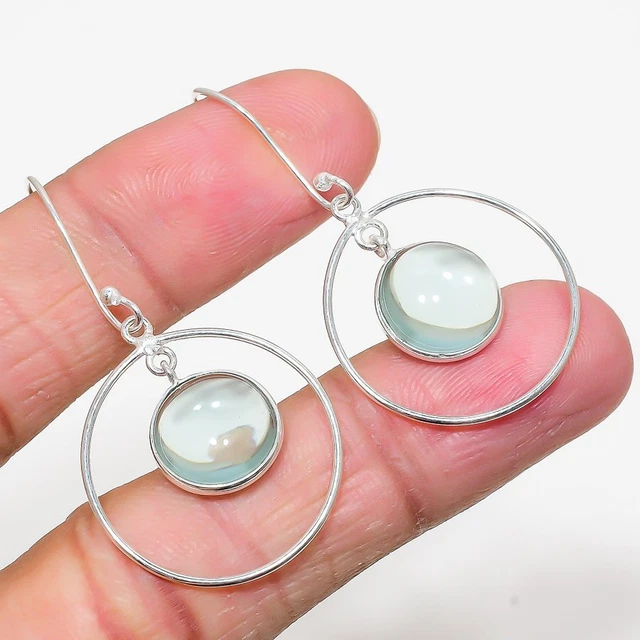 Aqua Apatite Gemstone 925 Solid Sterling Silver Jewelry Earring 1.89 " y016
