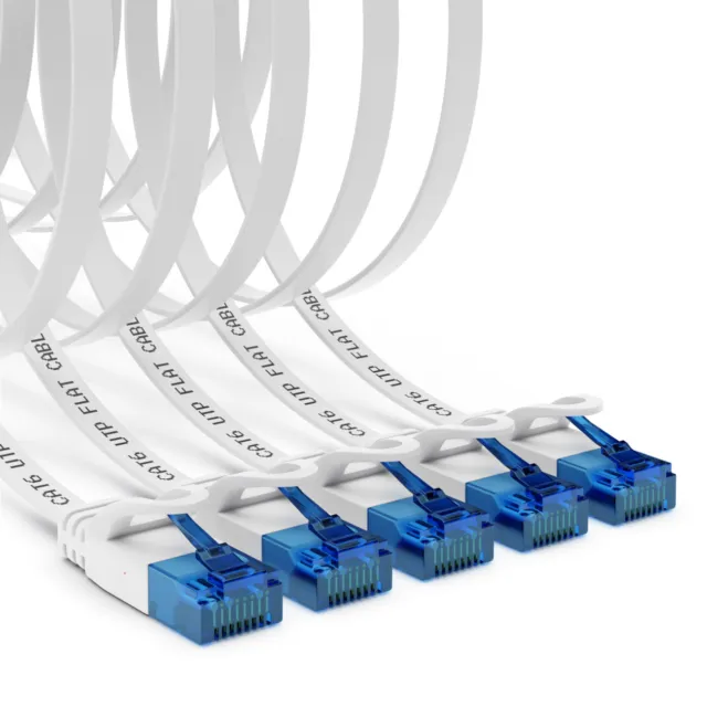5x 1m CAT6 Patchkabel Flachkabel 1,5mm RJ45 LAN DSL Ethernet Netzwerkkabel Weiß