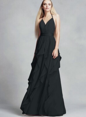 VERA WANG WHITE Dress Midnight Blue Long Chiffon Cascading Skirt Bridesmaid 8