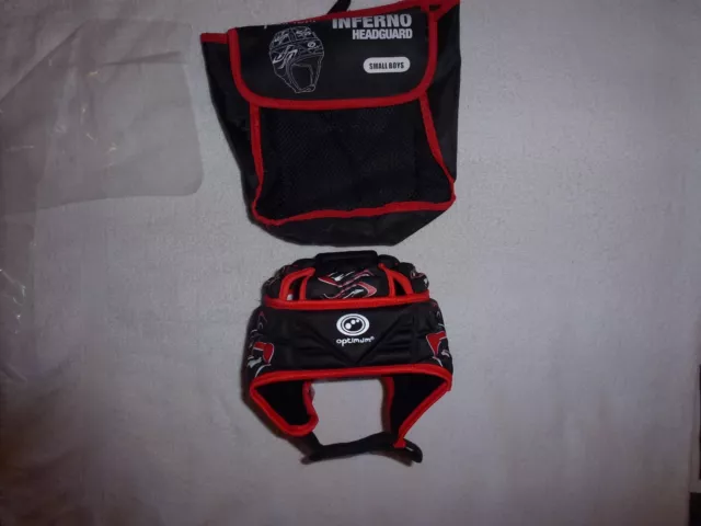 Optimum Inferno Rugby Headguard Black/Red - Small Boys(Approx 52cm)