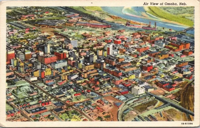 Omaha Nebraska NE Aerial View UNUSED Vintage Linen Postcard E51