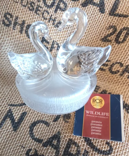 Crystal Swans Figurine RCR Royal Crystal Rock 24% Lead. Collectable Ornament