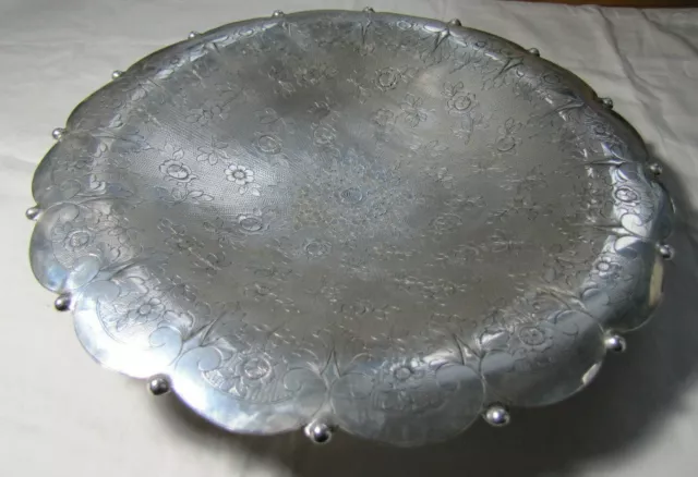 Italian 800 Silver Round Footed Serving Tray Platter 11 3/4"15.13 Toz Rose Motif