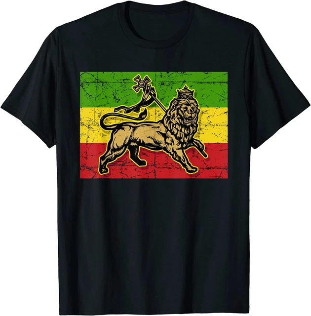 Lion of Judah Rasta Ethiopian Cross Reggae Old Ethiopia Flag T-Shirt Size S-5XL