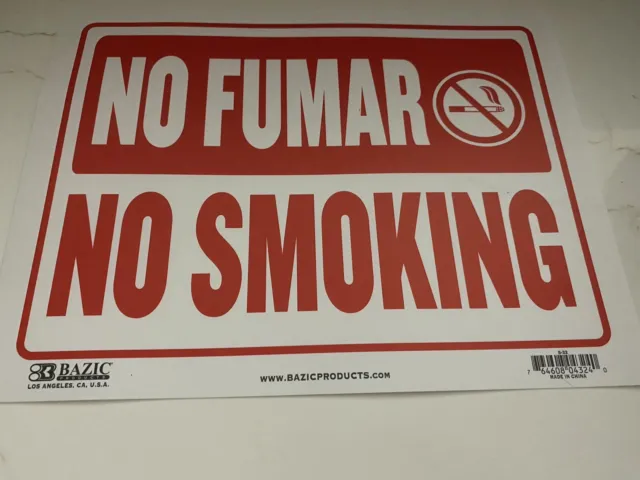 4 Pack - No Smoking No Fumar Sign 9x12 Durable Plastic Weatherproof