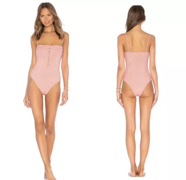 VIX PAULA HERMANNY Pink Romance Scales Buttons One Piece Swimwear Size M NWT