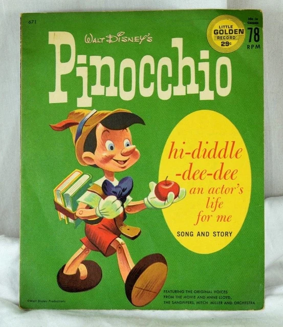 1950's Vintage Walt Disney's Pinocchio Little Golden Record 78 RPM Sleeve Only