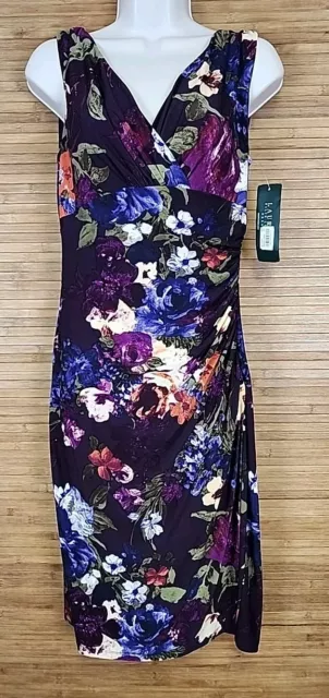 Lauren Ralph Lauren Faux Wrap Sleeveless Dress sz 8 Floral Ruched Sides NEW NWT