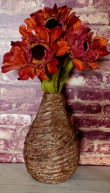 Unique Artisan Handcrafted Rigged Brown Textured Ceramic Vase Stamped MFR