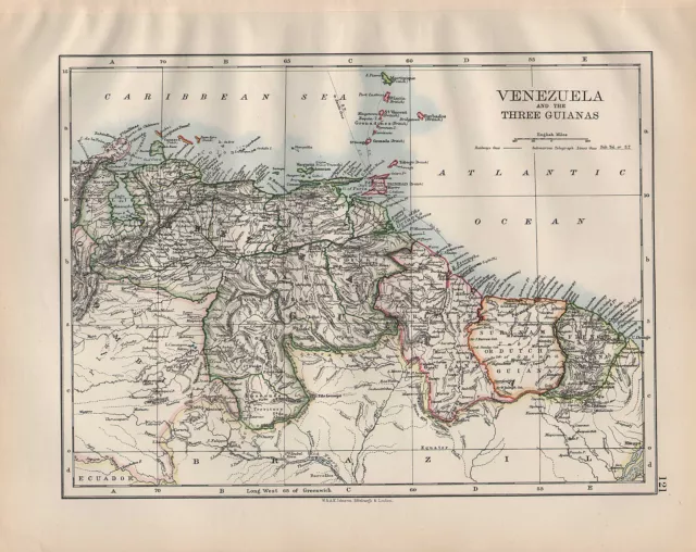 1900 Victorian Map ~ Venezuela & Three Guianas