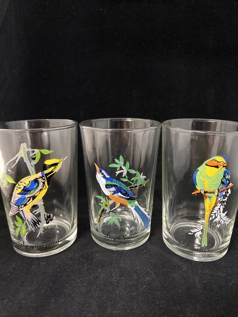 Vintage KIG Malaysia Drinking Glasses, Tumblers Exotic Tropical Birds Set of 3 Vintage KIG Malaysia Drinking Glasses, Tumblers Exotic Tropical Birds Set of 3
