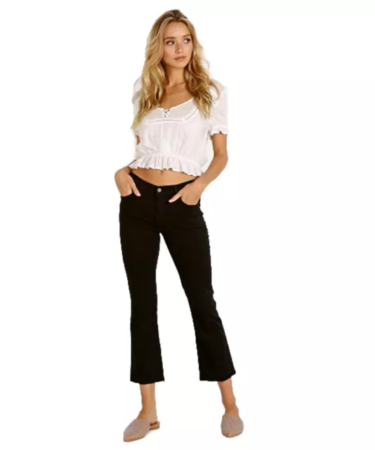 J BRAND "SELENA CROPPED BOOTCUT" Raw Hem Jeans In "BLACK BASTILLE", Size 29