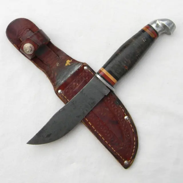 VALACUT USA vintage pre-WW2 hunter-skinner knife, Cattaraugus sheath; rare maker