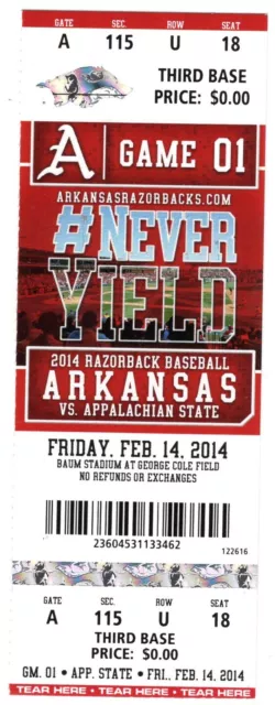 Arkansas Razorbacks Baseball Ticket Stub Mississippi State 3/22/2003 Baum