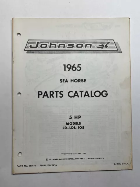1965 Johnson (Sea Horse 5 HP Models) Boat Motor Parts Catalog #380571