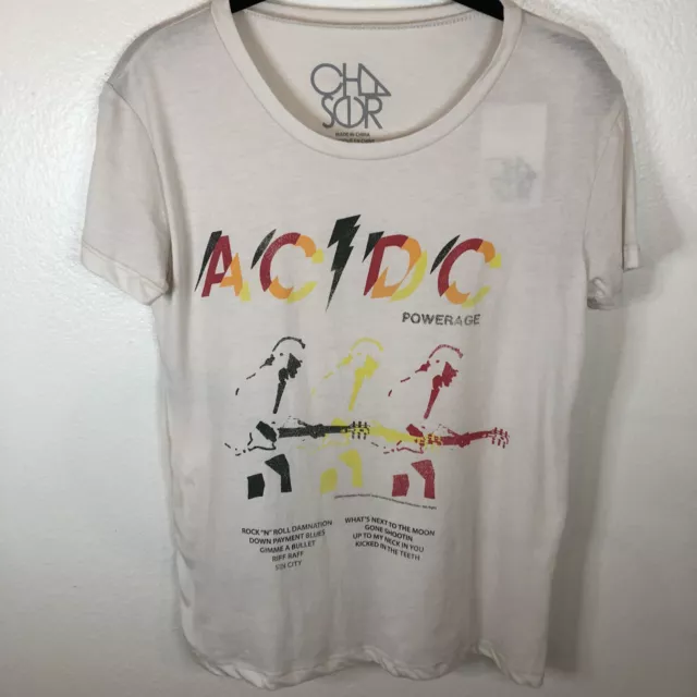 NWT Chaser AC/DC t-shirt womens Xsmall Retro band tour Powerage White