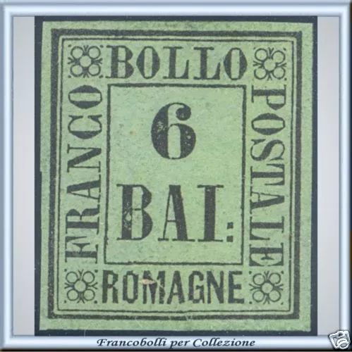 1859 Antichi Stati Romagne 6 baj verde giall n. 7 Nuovo